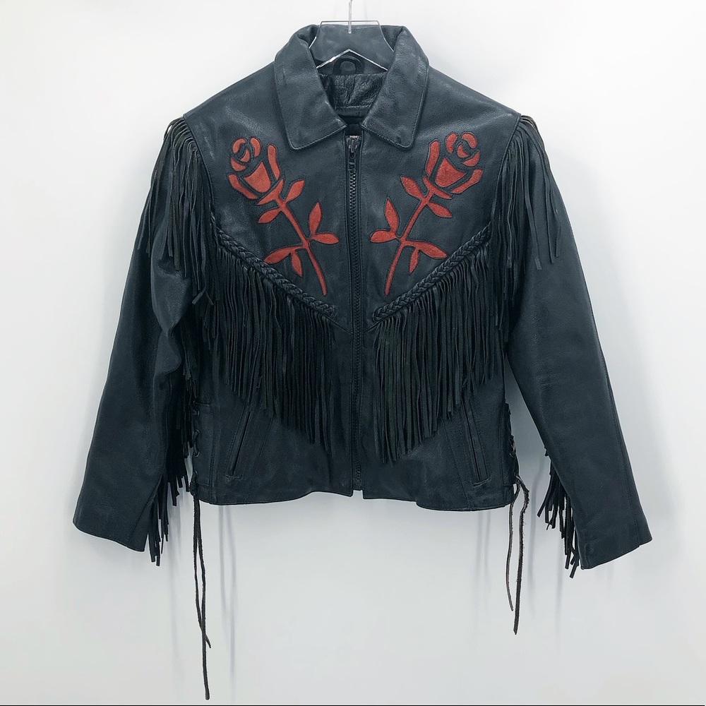 MOB Fringe and Suede Rose Leather Jacket